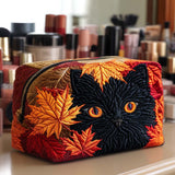 Charming Quilted Cosmetic Bag with Joyful Kitten Design - NCU0NNT2080