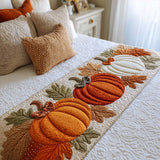 Quilted Bed Runner with Pumpkin Leaf Charm - NCU0NT8574