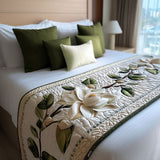 Quilted Bed Runner with Rustic Magnolia Bloom Design - NCU0PT7895