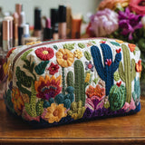 Quilted Cosmetic Bag with Succulent Design - NCU0PT9630