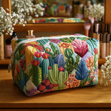 Quilted Cosmetic Bag with Succulent Print - Model NCU0PT9631