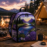 Purple Wildflower & Mountain Design Quilted Backpack - Model LV05