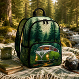 Retro Green Camper Van Quilted Backpack - Model LV06
