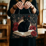 Artisan Quilted Bag - Black Cat Surrounded by Books