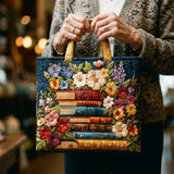 Artisan Tote Bag with Floral Print and Book Design