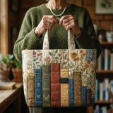 Artisan Quilted Tote Bag - Floral and Literary Print