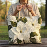 Artisan Quilted Tote Bag in Elegant White Lily Design