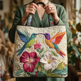 Hummingbird & White Floral Quilted Tote