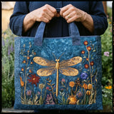 Quilted Tote with Golden Dragonfly Design