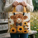 Highland Cow Design Quilted Bag with Sunflower Accents