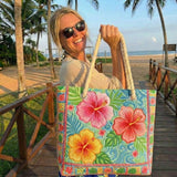 Tropical Floral Pattern Handmade Beach Tote